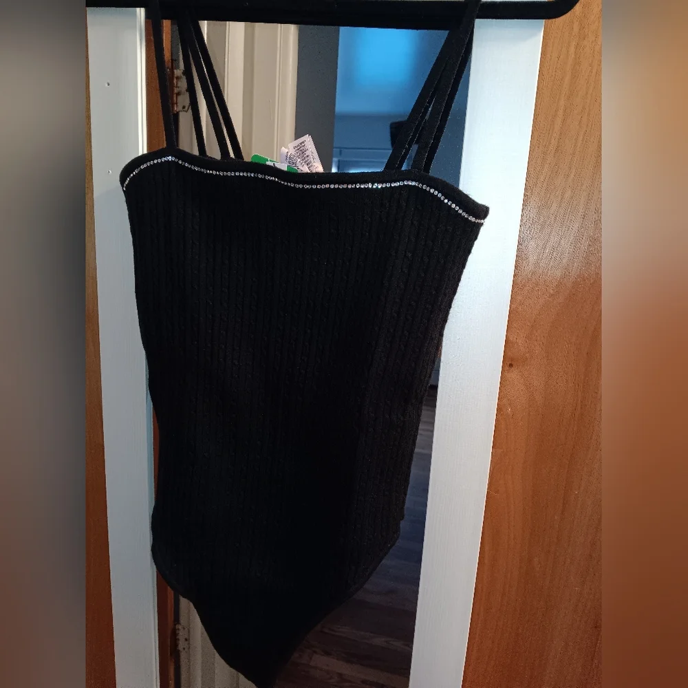 Victoria's Secret Black and Rhinestones Luxe Cable Knit Shine Bodysuit - Picture 3 of 6